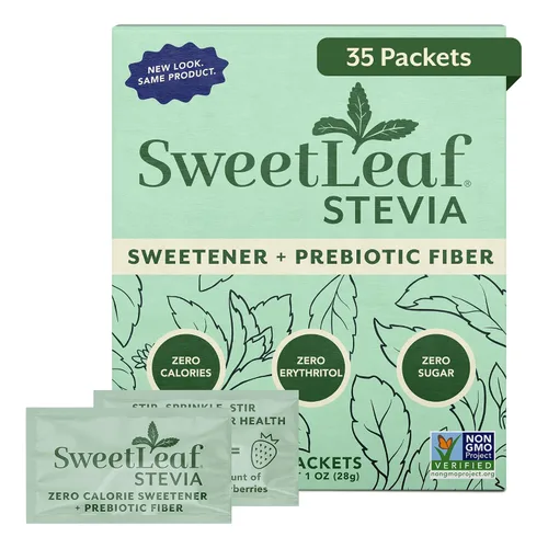 SweetLeaf Edulcorante en polvo de stevia, 35 paquetes (1 paquete) - Edulcorante sin calorías sin eritritol, extracto de hoja de stevia, sustituto