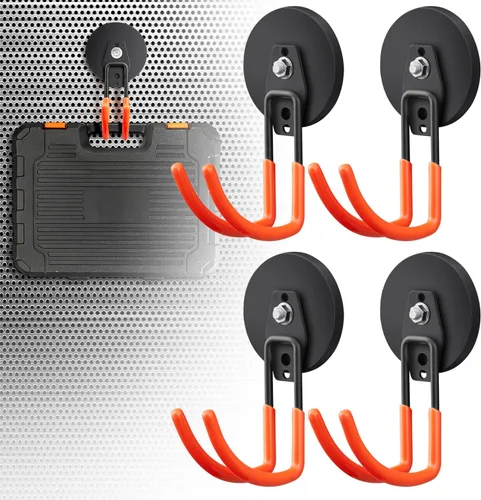 Miniatura 10 de Paquete de 2 ganchos magnéticos grandes y fuertes para colgar resistentes, 3.5 pulgadas, imanes de neodimio, ganchos de almacenamiento de imanes