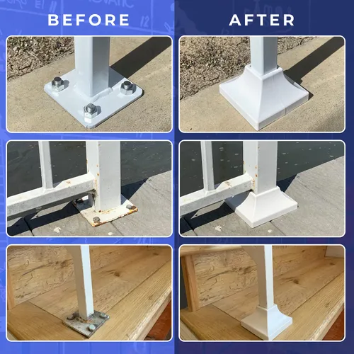 Miniatura 3 de Base de poste de cubierta – Durable, base de zapato que se ensambla instantáneamente transforma los pies de barandillas de mano y escalera – Blanco