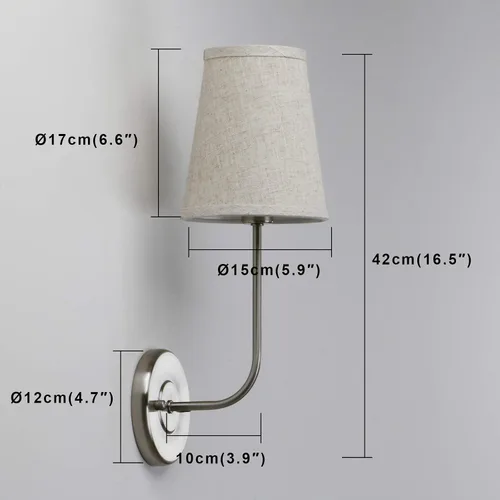 Miniatura 2 de Permo Lámpara de pared industrial rústica clásica con embudo acampanado de tela de lino, para mesita de noche, para dormitorio, lectura de noche
