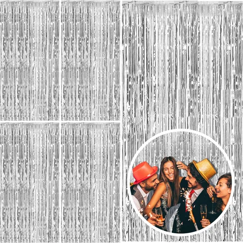 Miniatura 31 de Paquete de 2 cortinas de serpentinas negras para fiestas, telón de fondo de flecos de oropel de papel de aluminio, decoraciones para fiestas