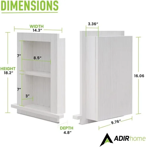 Miniatura 2 de AdirHome Nicho de pared empotrado, botiquín empotrado blanco completamente montado