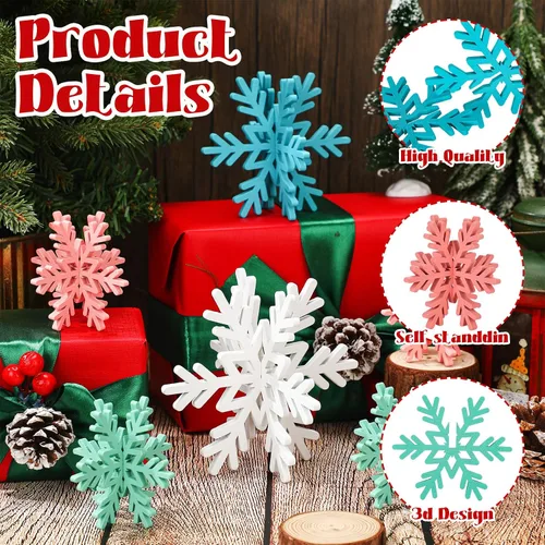 Miniatura 4 de Bucherry 12 piezas de decoración de mesa de copo de nieve de madera 3D con copos de nieve y centro de mesa para Navidad, invierno, decoración