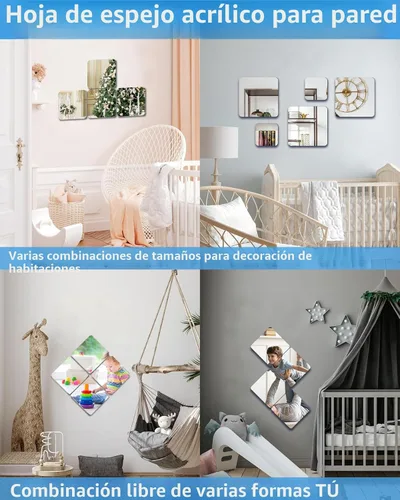 Miniatura 2 de Azulejos de espejo irrompibles autoadhesivos, 4 piezas de 8 x 8 pulgadas para decoración de aula, espejos pequeños para decoración de pared