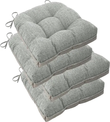 ELFJOY Cojines para sillas de comedor de 18 x 18 x 3 pulgadas, juego de 4 cojines para sillas de cocina con lazos y respaldo antideslizante, cómodo