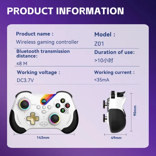 Miniatura 5 de Koiiko Wireless Gaming Controller for ipad/iphone Android/PC/Switch/Streaming on Xbox/PS4/PS3, Bluetooth, Pocket Size, 7-Colors LED, Hall Effect