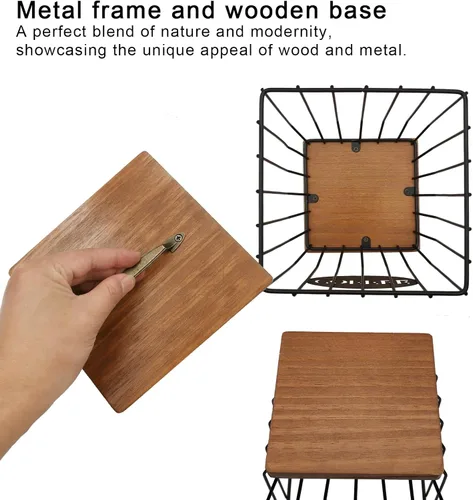 Miniatura 3 de Soporte cuadrado para cápsulas de café con tapa y base de madera, cesta de almacenamiento de cápsulas de café de alambre de gran capacidad