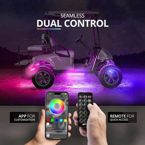Miniatura 4 de OPT7 Aura DreamColor - Kit de luz LED para carrito de golf de 12 V con aplicación y control remoto, 4 tiras de luz multicolor impermeables
