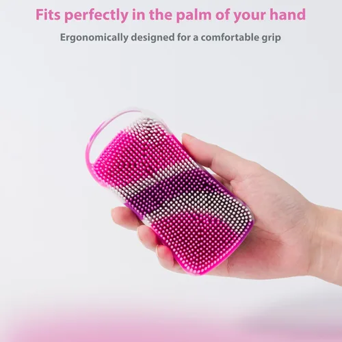 Miniatura 6 de 2 piezas de esponja corporal de silicona, esponja de baño y ducha exfoliante 2 en 1, esponja de loofah de silicona suave para piel sensible, Púrpura