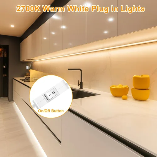 Miniatura 2 de maylit Tira de Iluminación LED para Debajo del Gabinete con Enchufe de 48 pulgadas, Barra de Luz LED Pequeña Ultra Brillante, 2700K Blanco Cálido