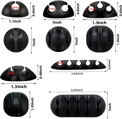 Miniatura 2 de Organizador de clips adhesivos para cables, paquete de 16 soportes negros para escritorio debajo de la computadora, clips de gestión de cables