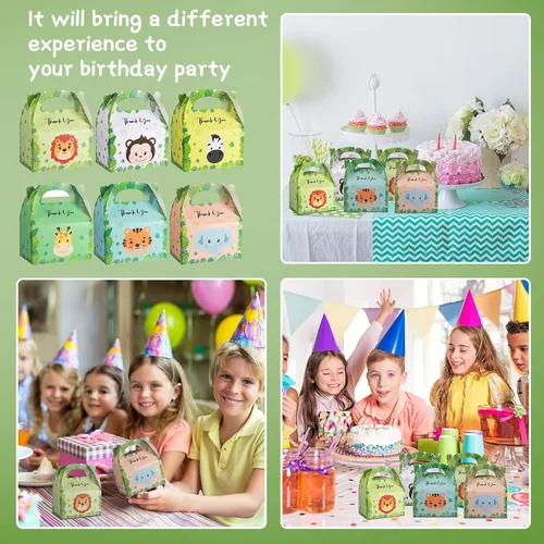Miniatura 7 de Marspark Paquete de 12 bolsas de regalos de safari con diseño de selva, 6 diseños de animales, diseño de zoológico, bolsas de regalo de dulces