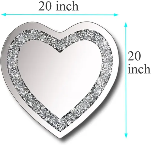 Miniatura 6 de DMDFIRST Espejo plateado en forma de corazón de cristal estrellado con diamante para decoración de pared 20x20x1 pulgadas; espejo sin marco