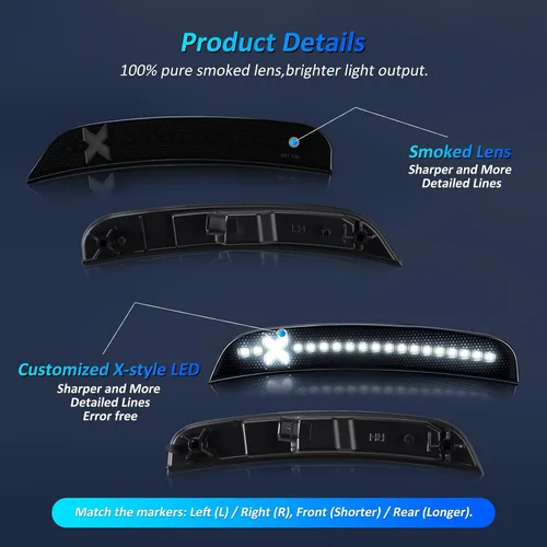 Miniatura 4 de Bestview 4 luces de posición laterales para Chrysler 300 2015-2021: luces LED blancas de parachoques delantero y trasero estilo X, lámparas
