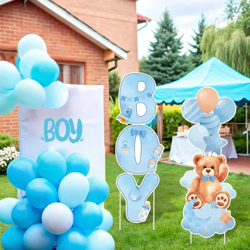 Miniatura 7 de 2 juegos de letreros de jardín de plástico para baby shower con estacas, decoraciones al aire libre para revelación de género, letrero de césped