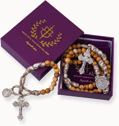 Miniatura 34 de Nazareth Store Rosario de cuerda de paracaídas de San Miguel, collar de rosario resistente y rosario de una década, cuentas de piedra natural