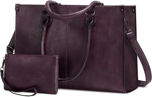 Miniatura 19 de LOVEVOOK Bolsa de mano para laptop para mujer, 15.6 pulgadas, de gran capacidad, de cuero vintage, impermeable, con bolso de mano, regalo ideal