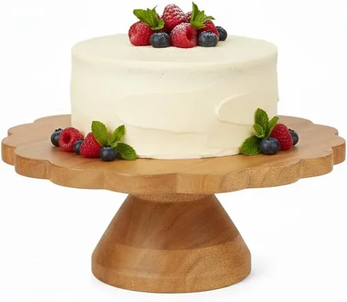 Miniatura 9 de Mela Artisans - Soporte para pasteles de madera de mango de 12 pulgadas de alto con pedestal de madera, elevador de acabado clásico diseñado