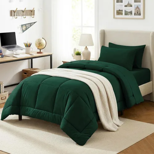 Miniatura 58 de CozyLux Juego de edredón tamaño King, color verde oliva, 7 piezas en una bolsa, edredón verde tamaño King, juegos de ropa de cama para todas