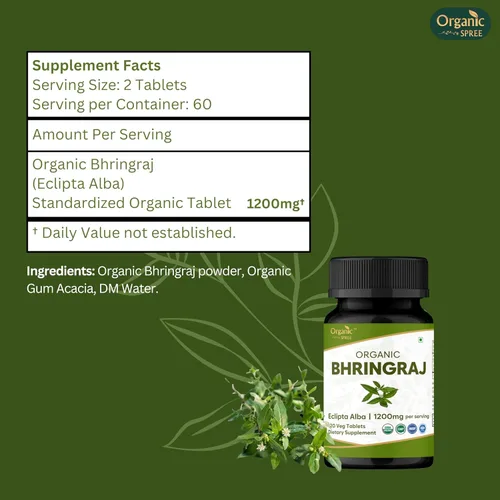 Miniatura 4 de ORGANIC SPREE Bhringraj 120 Tabletas - Suplemento orgánico USDA Bhringraj (Eclipta alba), apoya la nutrición del cabello*