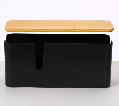 Miniatura 5 de ZhiYo Caja Organizadora de Cables con Tapa de Bambú, Caja de Gestión de Cables ABS Segura para TV y Computadora, Cubierta de Madera Ocultador