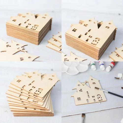 Miniatura 3 de Casa de fantasmas en blanco de Halloween, casa embrujada de madera, fantasma de madera con cordeles, adornos inacabados para Navidad, boda, fiesta