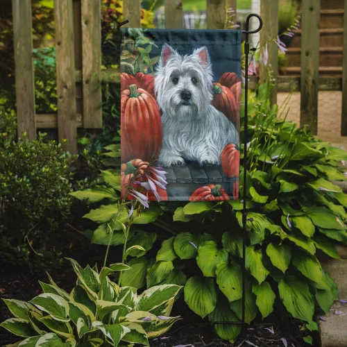 Miniatura 604 de Caroline's Treasures PPP3090GF - Bandera decorativa para jardín de bulldog inglés y otoño, para exteriores, patio, flores, tamaño de jardín