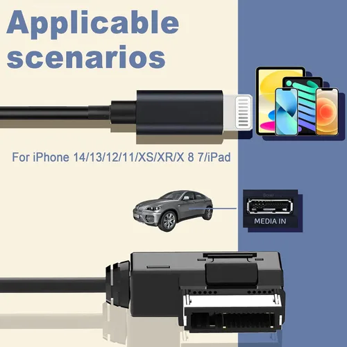 Miniatura 5 de AMI MMI - Cable auxiliar para iPhone 14 13 12 11 XS XR X 8 7 6, adaptador de interfaz auxiliar de coche compatible con Audi