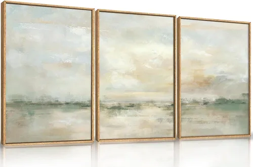 Miniatura 34 de LHIUEM Gran Arte de Pared de Lienzo Abstracto Marrón Gris Enmarcado, Decoración de Pared en Toques de Pincel Pastel, Pintura de Pared Moderna