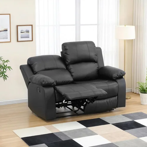 Miniatura 7 de Faux Leather Manual Recliner Sofa Set, 3 Piece Living Room Furniture Set, Loveseat Reclining Couch and 2 Recliner Chairs for RV Home Theater (Black)
