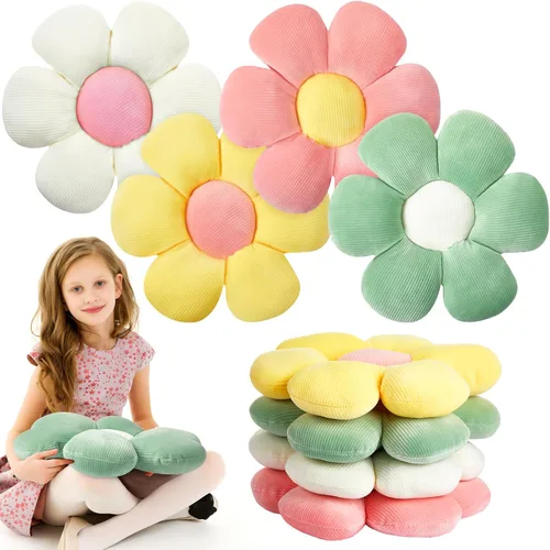Miniatura 9 de Reginary 4 almohadas de suelo con diseño de flores, bonitas almohadas de felpa con diseño de margaritas, cojines de asiento de suelo para el regreso