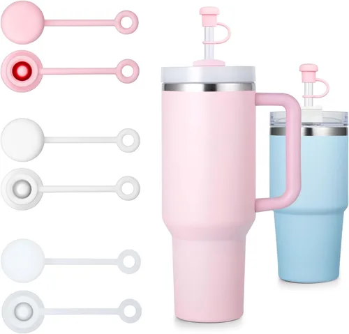 Paquete de 6 fundas con popote para copa Stanley, tapas de popote de silicona para vasos Stanley de 40, 30, 20 onzas, tapas de popote para vaso
