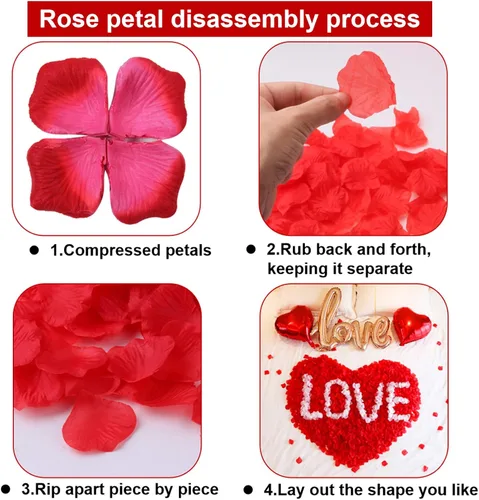 Miniatura 7 de 1000 pétalos de rosa falsos para noche romántica, creación de ambiente festivo romántico, para propuesta de matrimonio, boda, día de San Valentín