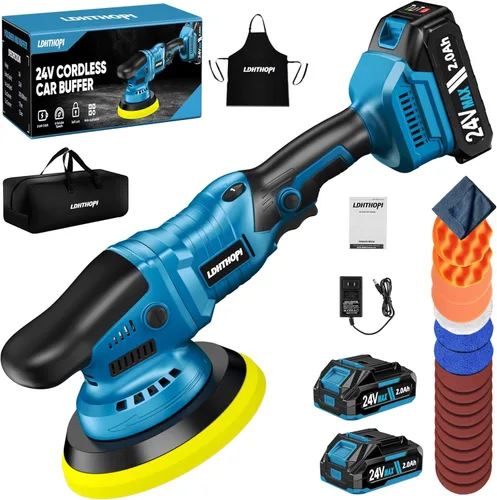 Miniatura 8 de Pulidora inalámbrica, 12 V 2000 mAh, batería de doble acción, 8 velocidades variables, 2600-6000 OPM para detalles de automóvil, barco, pared, piso
