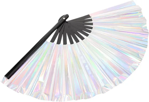 EXCEART Abanico plegable para rave, ventilador de mano plegable holográfico chino japonés de bambú para festivales de Halloween, fiestas