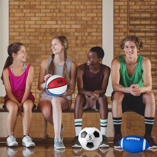 Miniatura 6 de Sratte Juego de 3 pelotas deportivas para adolescentes y adultos, incluyendo tamaño oficial, fútbol, baloncesto, fútbol con bomba y bolsa