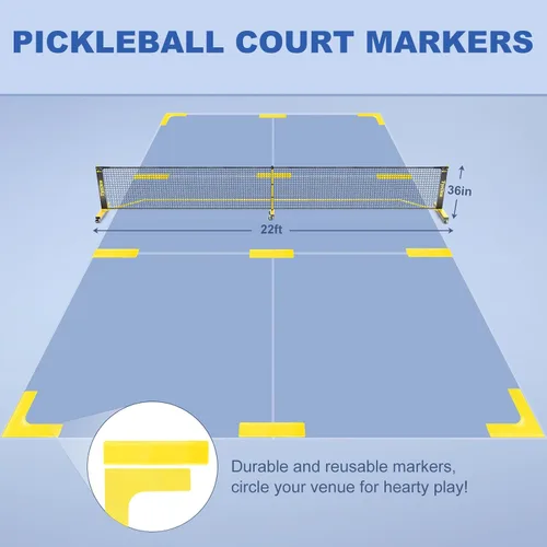 Miniatura 4 de Pickleball Net Set, Pickleball Net on Wheels for Driveway Backyard, 22FT Regular Size, 4 Pickleball Paddles & 6 Balls, 12 Court Markers, 1 Carry