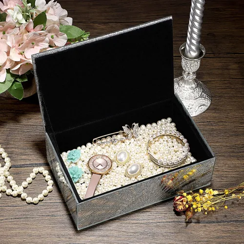 Miniatura 3 de Hipiwe Joyero de espejo con patrón de sol de diamante triturado, caja grande de cristal para baratijas, caja decorativa plateada, caja de recuerdos