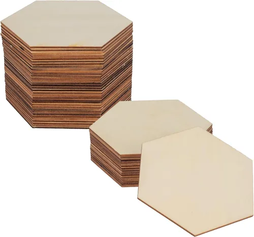 50 piezas de madera en blanco sin terminar, rebanadas hexagonales de madera natural de 4 pulgadas, recortes para manualidades DIY, pintura