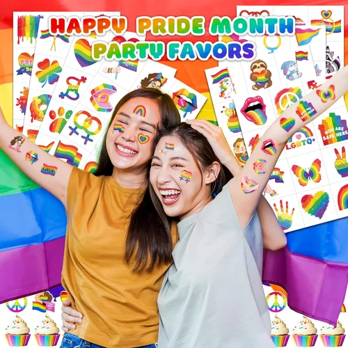 Miniatura 2 de 96 tatuajes temporales LGBT del mes del orgullo feliz para niños, calcomanías de tatuaje falsas seguras para la piel para niños y niñas Bonitos