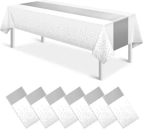 Miniatura 16 de MASHAN 1 mantel negro y azul para decoración de fiesta, mantel de plástico negro impreso azul, funda rectangular desechable para cumpleaños, boda