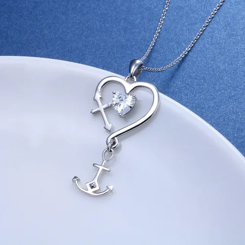 Miniatura 2 de Collar de plata de ley con ancla de cruz de girasol