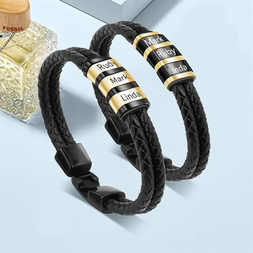 Miniatura 65 de Pulseras de cuero personalizadas para hombre con 1-6 nombres, pulsera trenzada personalizada con cuentas para papá, marido, día del padre, San