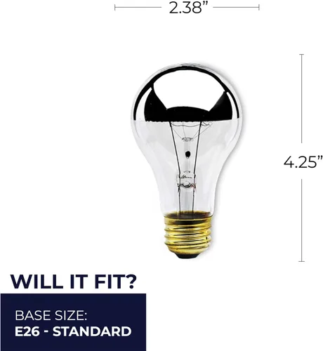 Miniatura 3 de Bulbrite 60A19HM - Medio espejo A19 de 60W (12/120)