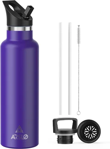 Miniatura 28 de Botellas de agua de doble pared de acero inoxidable, botella aislada al vacío con tapa con popote, botella de agua aislada mantiene el agua fría