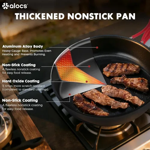 Miniatura 3 de Alocs Camping Cookware Set Camping Gear, Compact Camping Pots and Pans Set, Durable Hard Alumina Camping Cooking Set for Outdoor Backpacking Camping