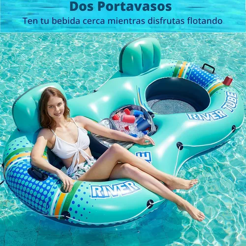 Miniatura 2 de Jasonwell Flotador Inflable para 2 Personas de Alta Resistencia para Río/Piscina con Enfriador Desmontable, Tubos para Lago, Balsa Flotadora de Río