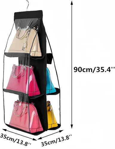 Miniatura 2 de HAN SHENG Organizador transparente para bolsos y bolsos, con 6 bolsillos, almacenamiento para colgar bolsas, estante colgante que ahorra espacio