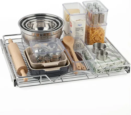 Miniatura 10 de Organizador de gabinete deslizable, estante de almacenamiento de armario de cocina deslizante extraíble y organizador, marco de alambre resistente