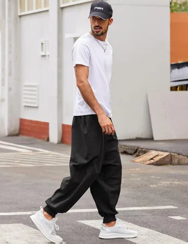 Miniatura 3 de COOFANDY Pantalones de harén hippie para hombre, holgados, de lino, bohemio, para yoga, casual, con entrepierna caída, pantalones